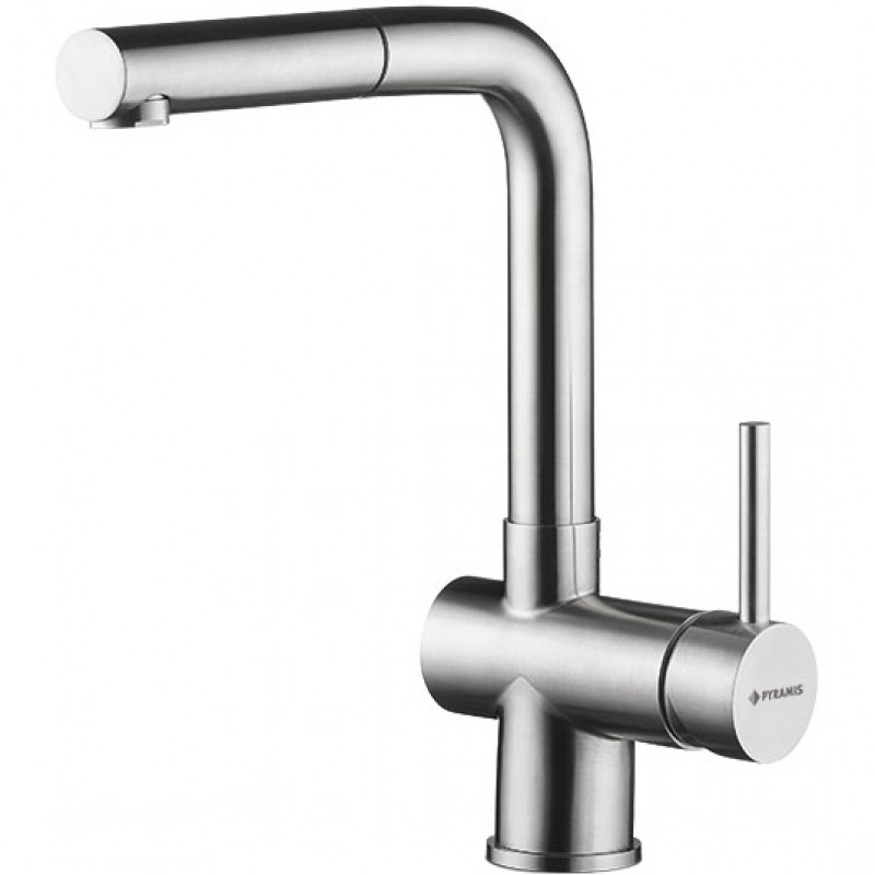 Pyramis Capriccio Premium Μπαταρία Κουζίνας Πάγκου με Ντουζ Inox Ασημί
